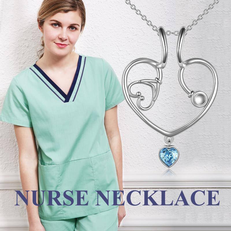 Sterling Silver Cubic Zirconia Ring Holder & Stethoscope Pendant Necklace-6