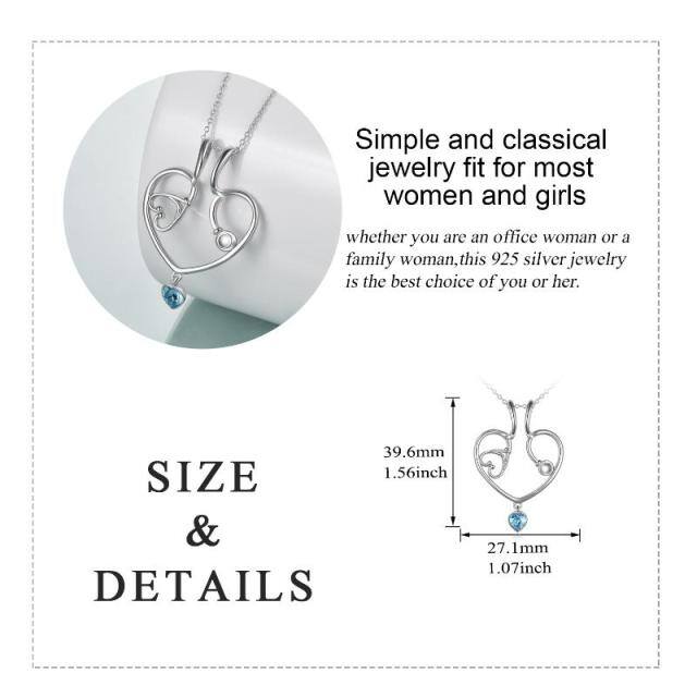 Sterling Silver Cubic Zirconia Ring Holder & Stethoscope Pendant Necklace-4