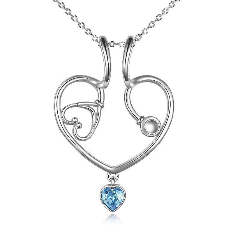 Sterling Silver Cubic Zirconia Ring Holder & Stethoscope Pendant Necklace-1