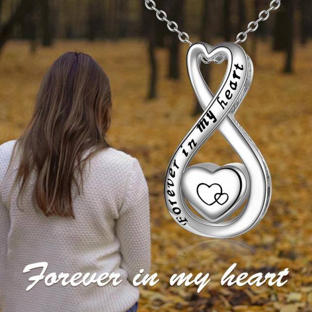Sterling Silver Heart & Infinity Symbol Urn Necklace for Ashes with Engraved Word-2