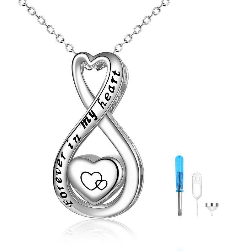 Sterling Silver Heart & Infinity Symbol Urn Necklace for Ashes with Engraved Word-1