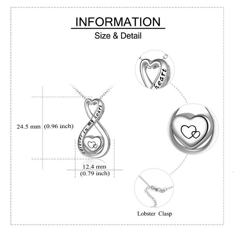 Sterling Silver Heart & Infinity Symbol Urn Necklace for Ashes with Engraved Word-4