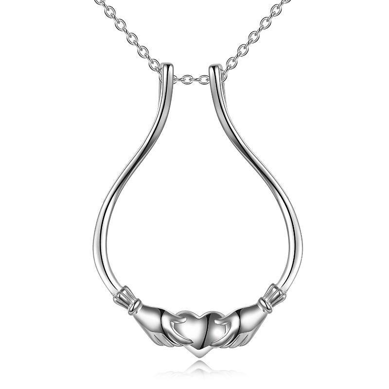 Sterling Silver Claddagh Heart & Ring Holder Pendant Necklace-1