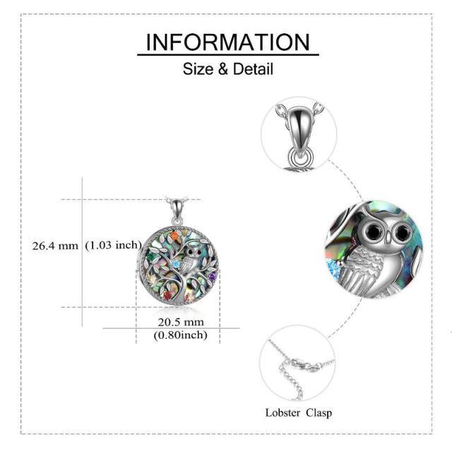 Sterling Silver Round Cubic Zirconia Owl & Tree Of Life Personalized Photo Locket Necklace with Engraved Word-3