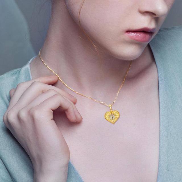 Collier en argent sterling et plaqué or jaune en forme de tournesol avec médaillon photo p-1