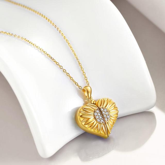 Sterling Silver with Yellow Gold Plated Circular Shaped Sunflower Personalized Photo Locket Necklace-2