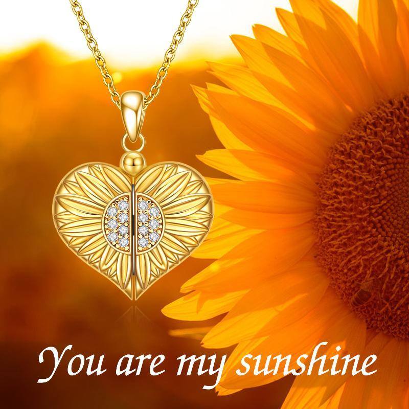 Sterling Silver with Yellow Gold Plated Circular Shaped Sunflower Personalized Photo Locket Necklace-6