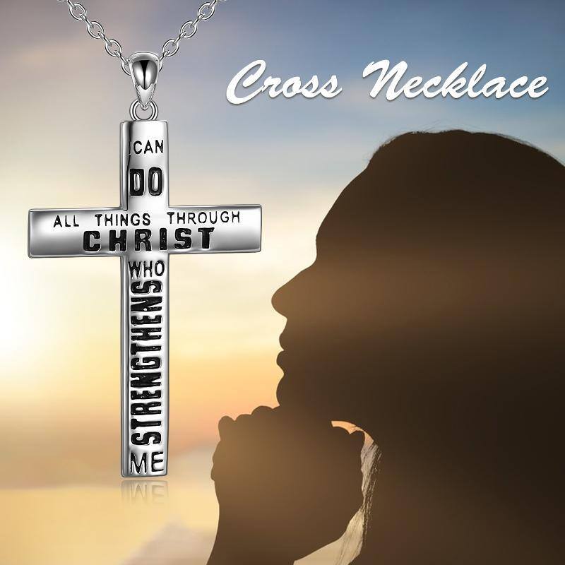 Sterling Silver Cross Pendant Necklace with Engraved Word-7