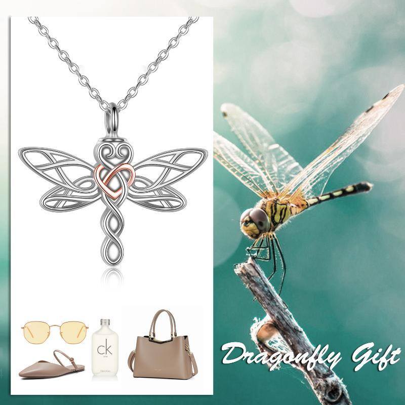 Sterling Silber zweifarbig keltischen Knoten Libelle Urne Halskette für Asche-6