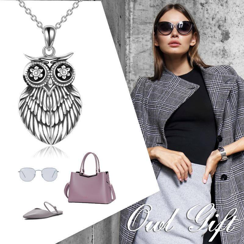 Collier en argent Zircon hibou personnalisé avec mot gravé-6