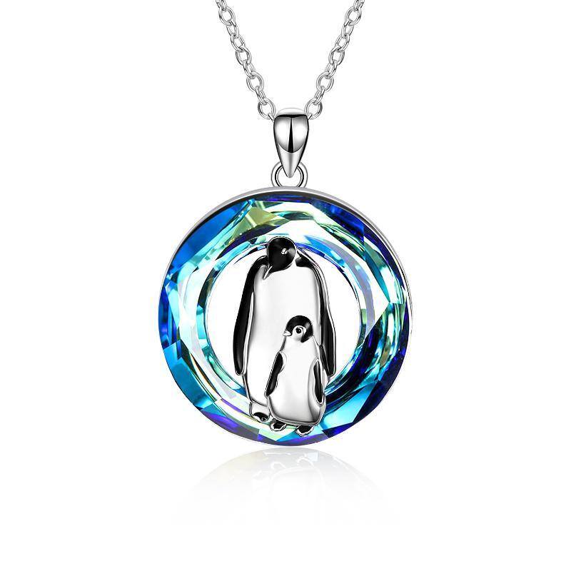 Sterling Silver Crystal Penguin Pendant Necklace-1