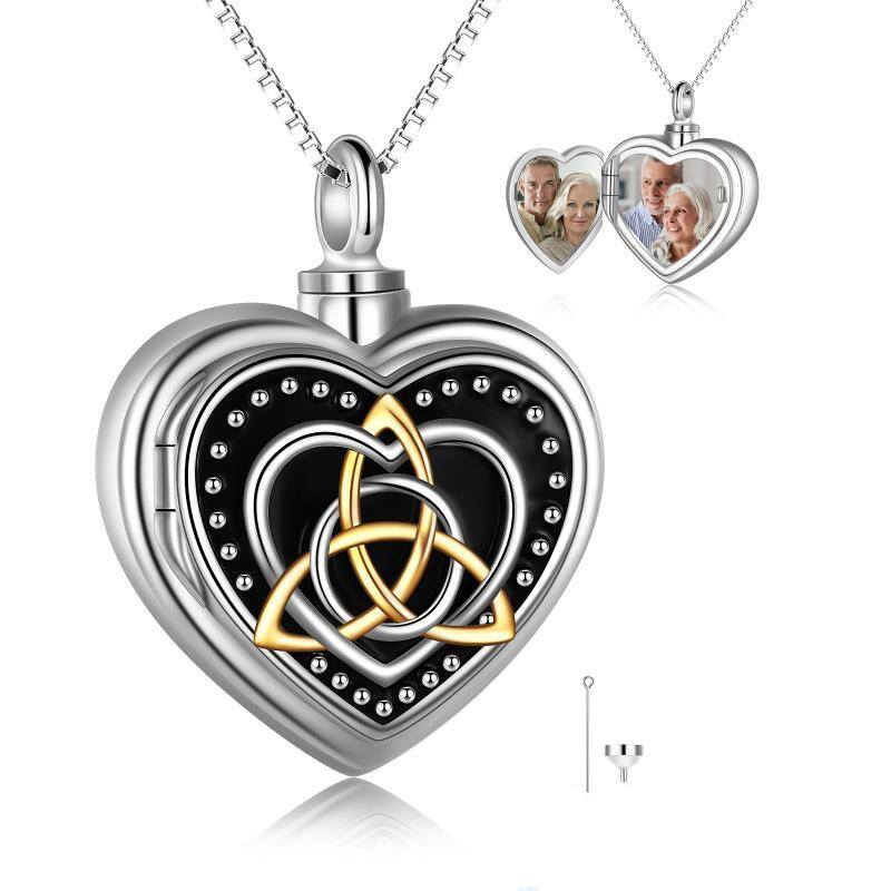 Sterling Silver Tri-tone Heart Urn Necklace for Ashes with Engraved Word-1