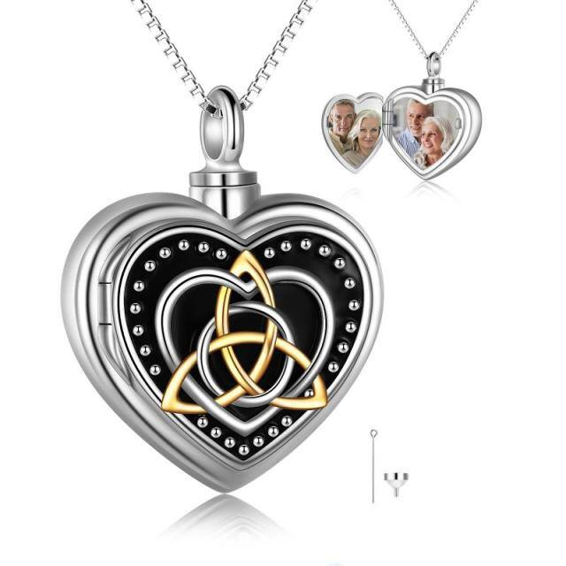 Sterling Silver Tri-tone Heart Urn Necklace for Ashes with Engraved Word-0