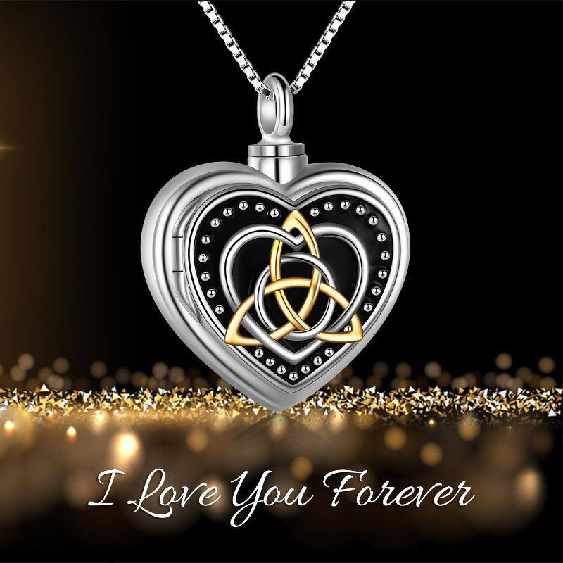 Sterling Silver Tri-tone Heart Urn Necklace for Ashes with Engraved Word-6