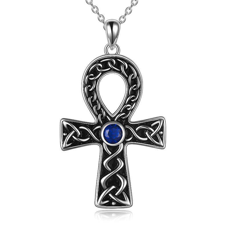 Sterling Silver Two-tone Round Cubic Zirconia Cross Pendant Necklace-1