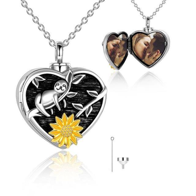 Sterling Silver Sloth & Sunflower Urn Necklace for Ashes-1