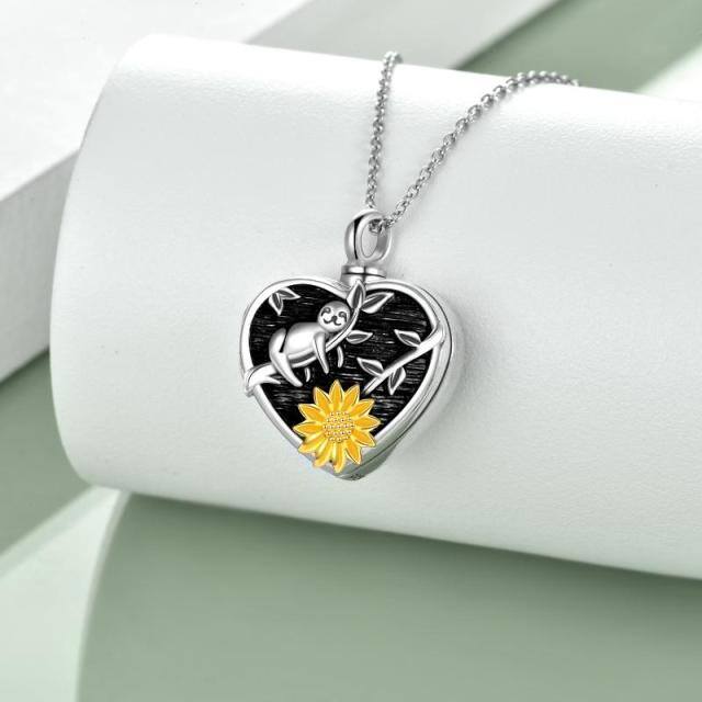 Sterling Silver Sloth & Sunflower Urn Necklace for Ashes-3