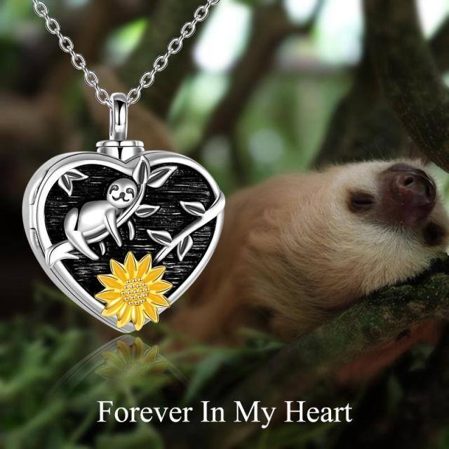 Sterling Silver Sloth & Sunflower Urn Necklace for Ashes-6