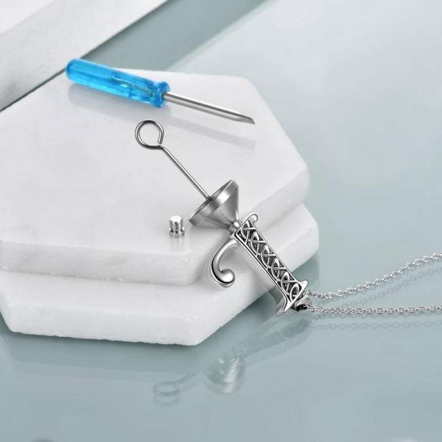 Collana con nodo celtico in argento sterling per ceneri con lettera iniziale L-3