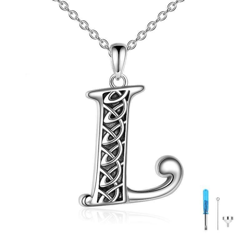 Sterling Silver Celtic Knot Urn Necklace for Ashes with Initial Letter L-1