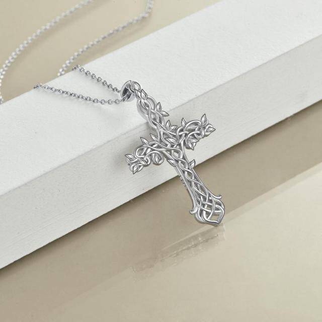 Collar de plata de ley con colgante de árbol de la vida y cruz-2