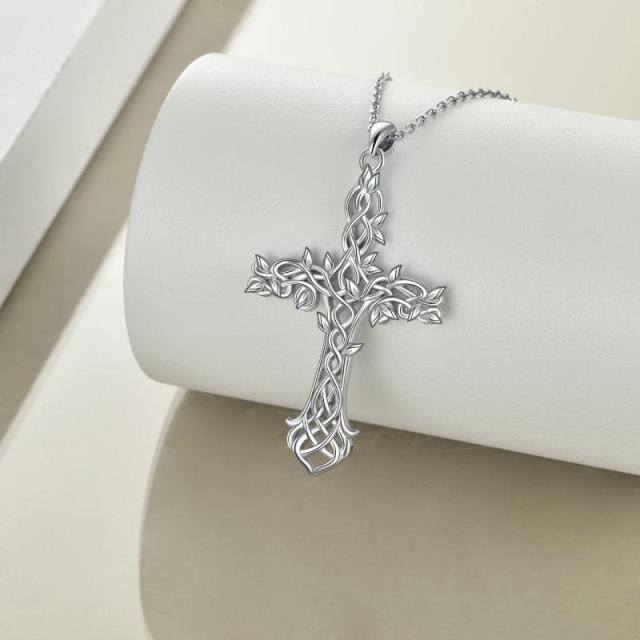 Collier en argent sterling avec pendentif arbre de vie et croix-3