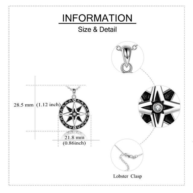 Sterling Silver Circular Shaped Cubic Zirconia Compass Pendant Necklace-5
