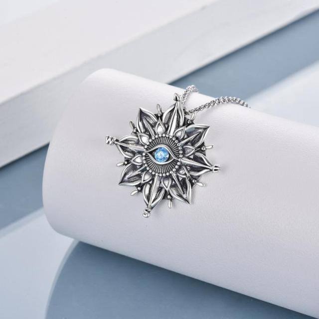 Sterling Silber kreisförmig Cubic Zirkonia Sonnenblume & Kompass & Evil Eye Anhänger Halsk-2