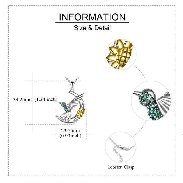 Collier à pendentif en argent sterling bicolore avec pendentif colibri, marguerite et lune-4