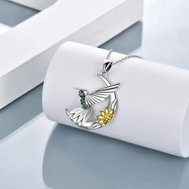 Collier à pendentif en argent sterling bicolore avec pendentif colibri, marguerite et lune-2