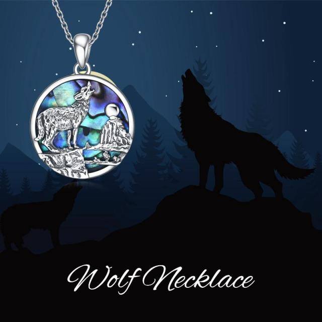 Sterling Silver Circular Shaped Wolf Pendant Necklace-4