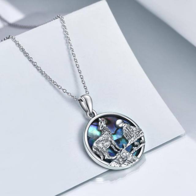Sterling Silver Circular Shaped Wolf Pendant Necklace-1