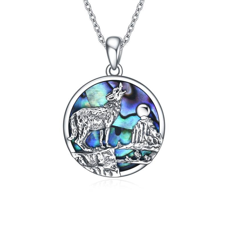 Sterling Silver Circular Shaped Wolf Pendant Necklace-1