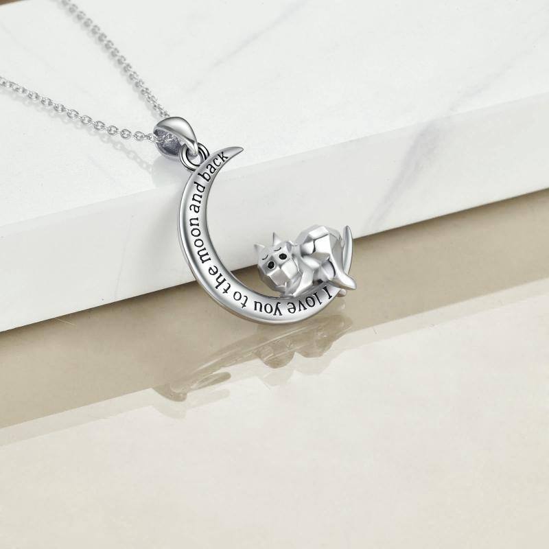 Sterling Silver Cow & Moon Pendant Necklace with Engraved Word-3