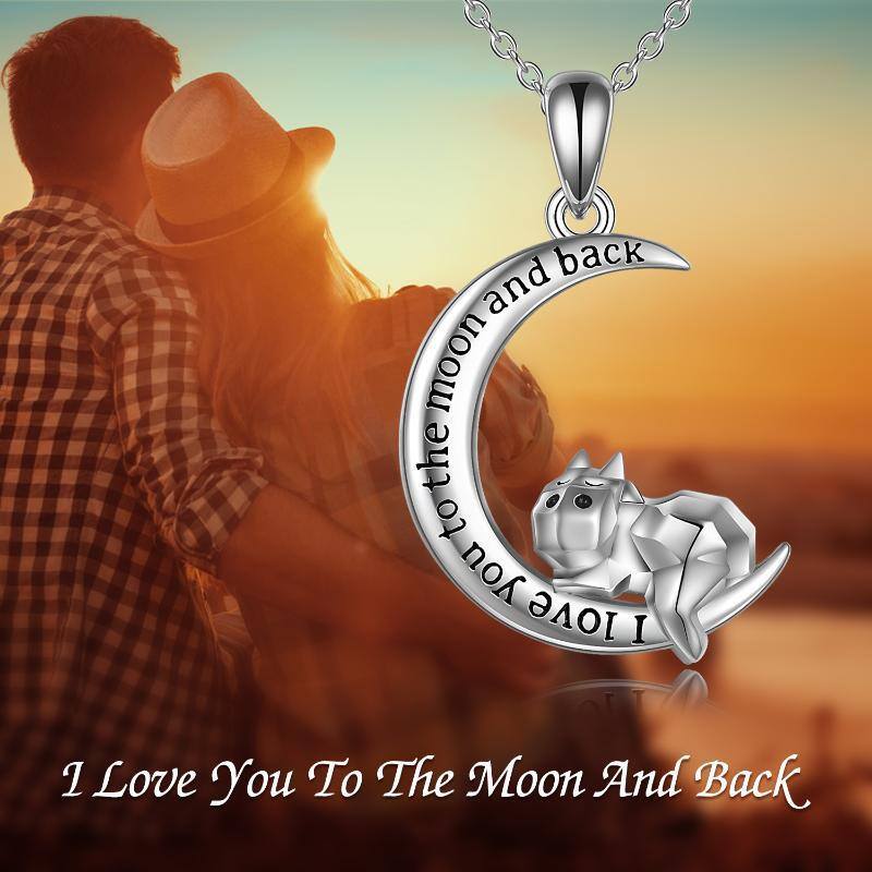 Sterling Silver Cow & Moon Pendant Necklace with Engraved Word-6