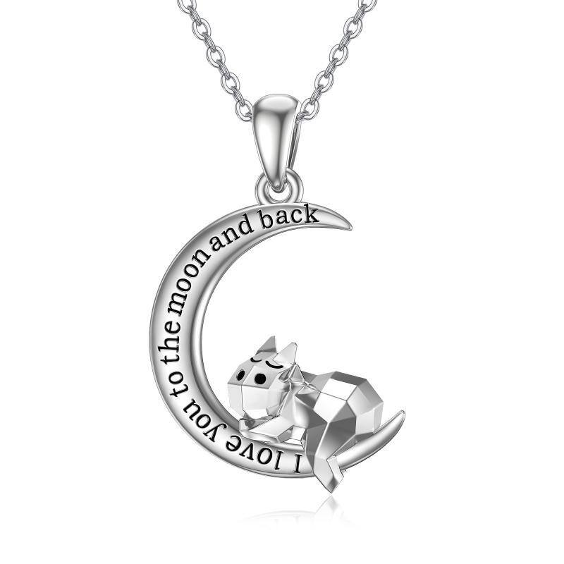 Sterling Silver Cow & Moon Pendant Necklace with Engraved Word-1