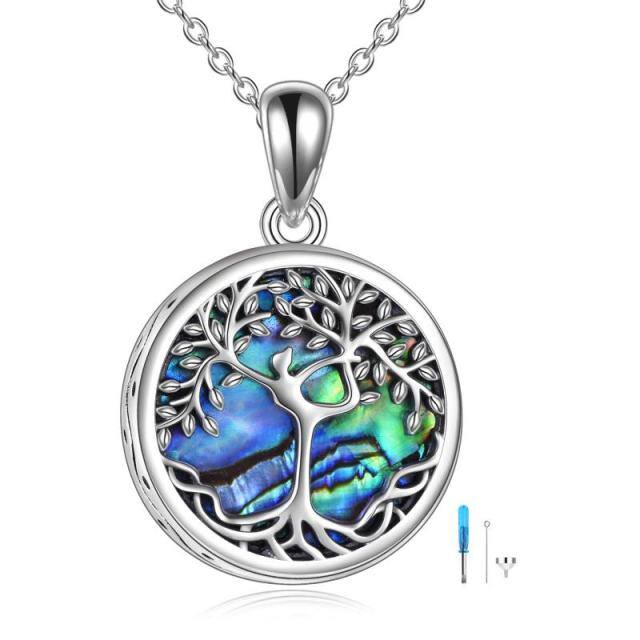 Sterling Silver Abalone Shellfish Tree Of Life Urn Necklace for Ashes with Engraved Word-0