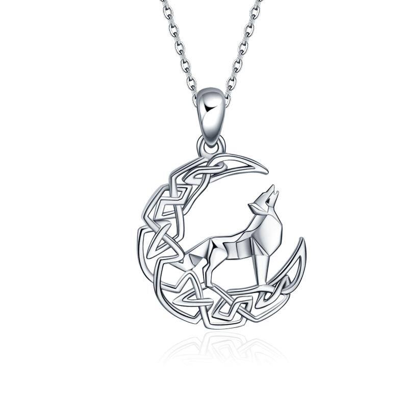 Collier en argent sterling avec motif loup et lune pour femme et homme