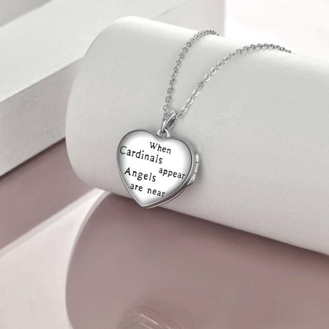 Sterling Silver Cardinal & Heart Personalized Photo Locket Necklace with Engraved Word-3