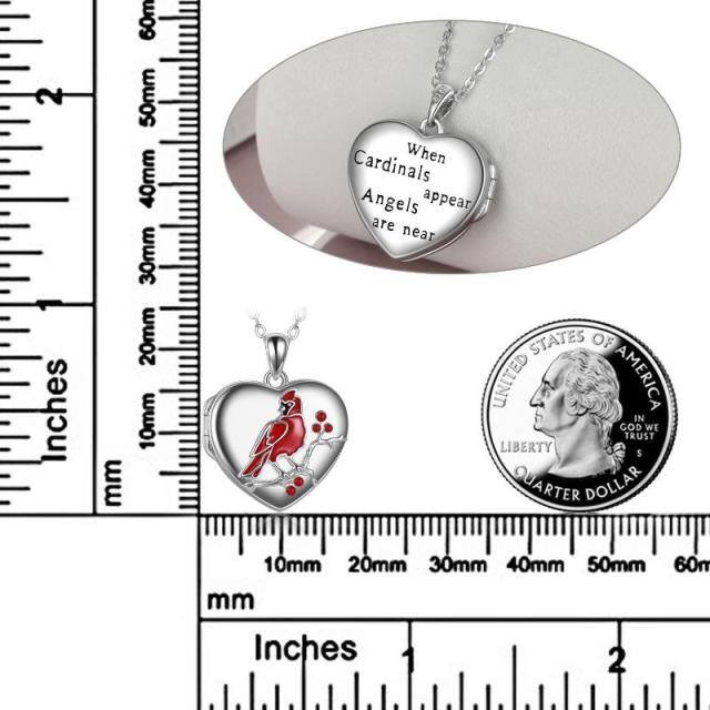 Sterling Silver Cardinal & Heart Personalized Photo Locket Necklace with Engraved Word-4
