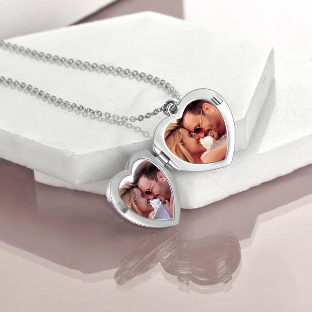 Sterling Silver Cardinal & Heart Personalized Photo Locket Necklace with Engraved Word-2