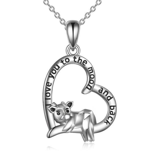 Sterling Silver Cow Pendant Necklace with Engraved Word-0