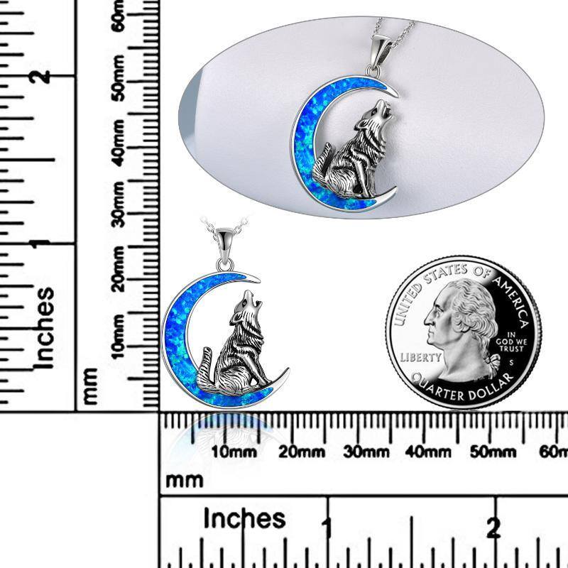 Collier en argent sterling avec pendentif loup et lune en opale-5