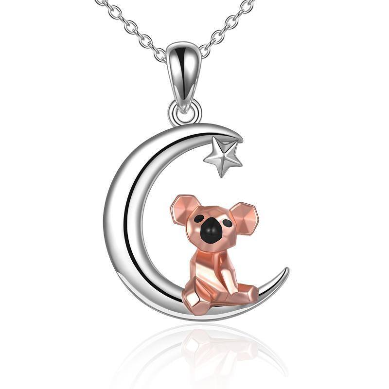 Sterling Silber zweifarbiger Koala & Mond Anhänger Halskette-1