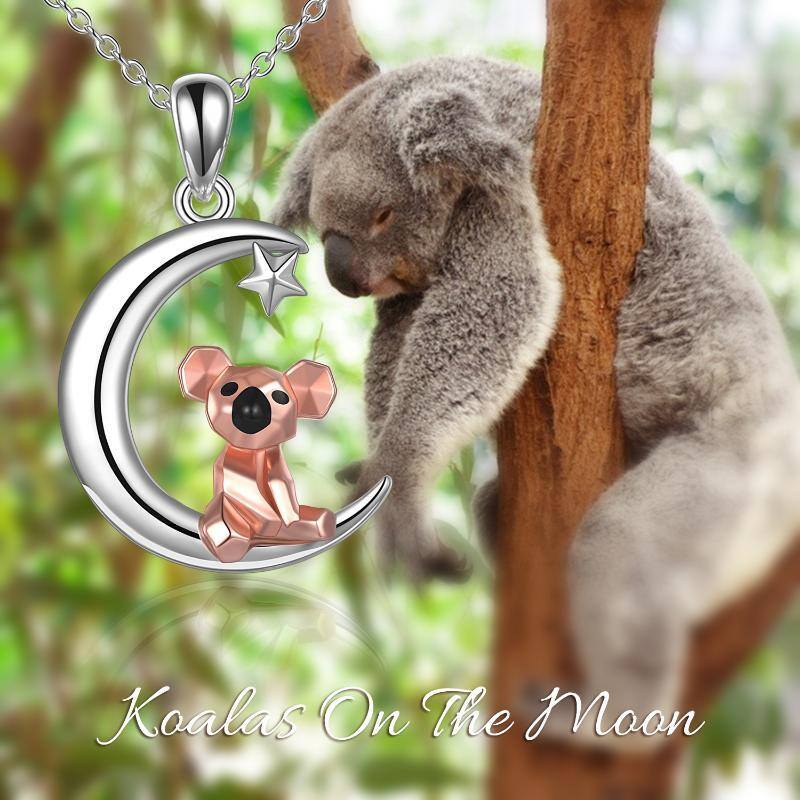 Collier en argent sterling avec pendentif Koala et lune bicolore-6