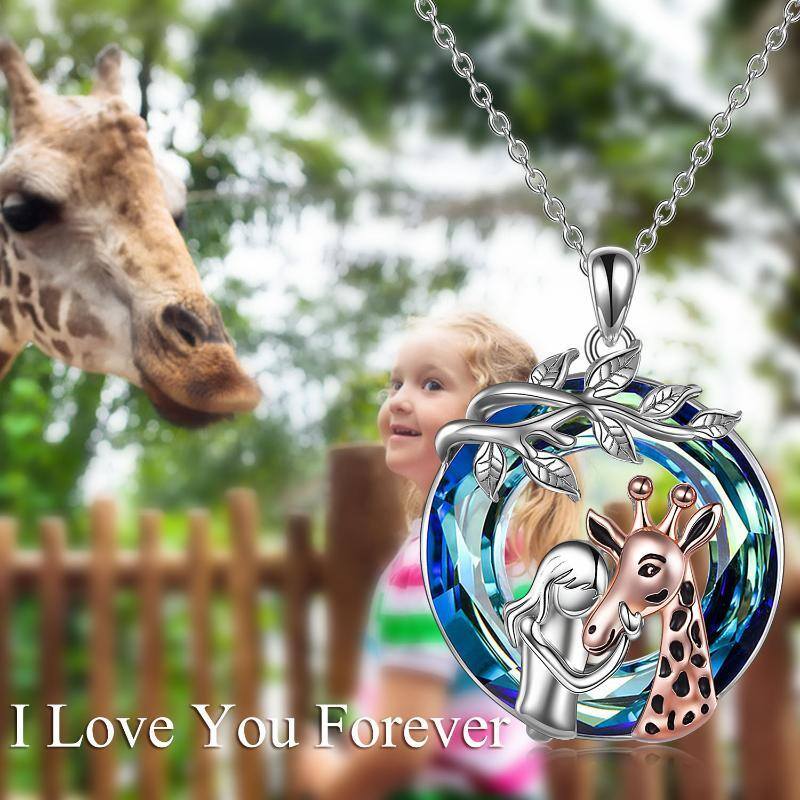 Sterling Silver Two-tone Giraffe & Tree Of Life Crystal Pendant Necklace-6