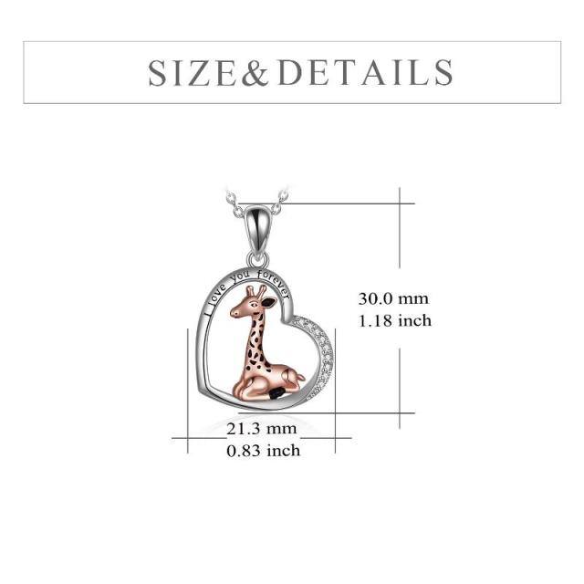 Plata de ley de dos tonos Circular en forma de circonio cúbico Jirafa y Corazón Colgante C-4