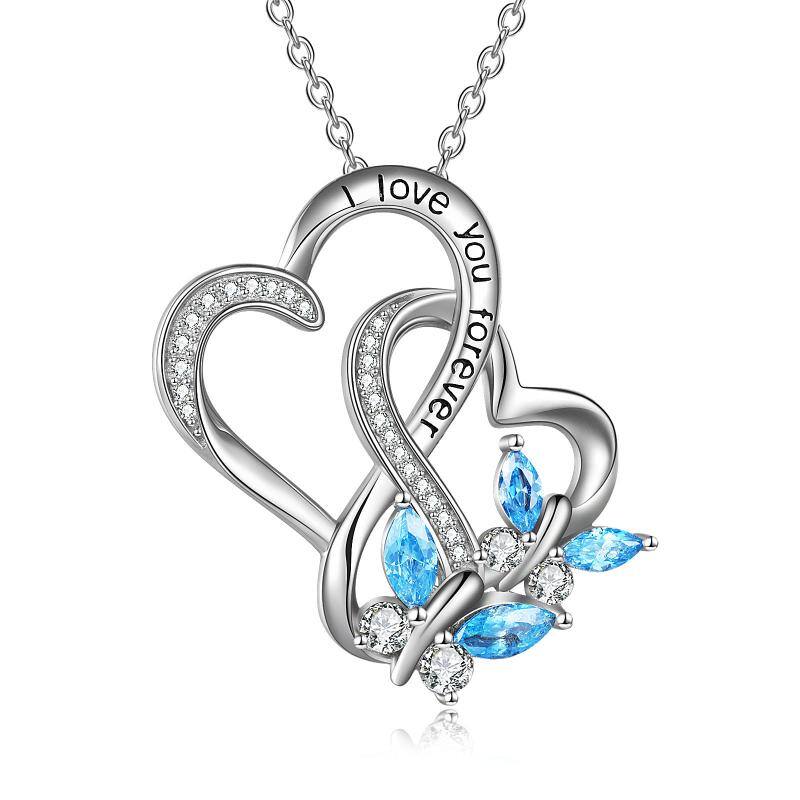Collana in argento sterling con zirconi cubici a forma di cuore con incisione a forma di cuore per donna