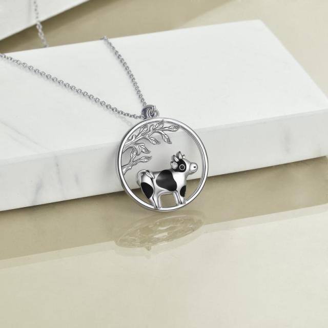 Sterling Silver Cow & Branches Pendant Necklace-3