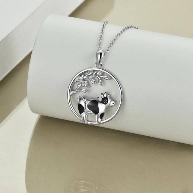 Sterling Silver Cow & Branches Pendant Necklace-2